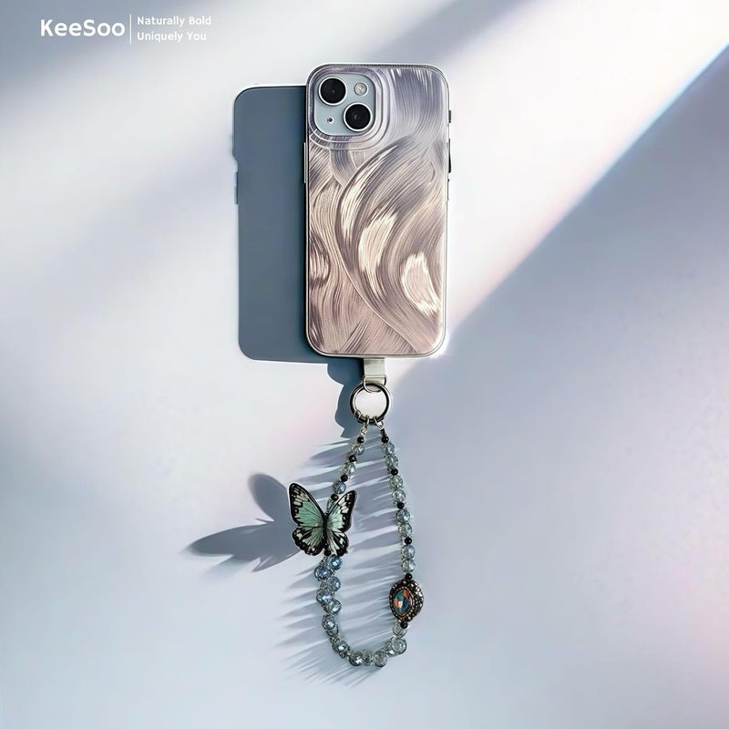 KEESOO Store سحر الفراشة الزرقاء تصميم أصلي لحلية الهاتف مع 2 علامة ربط - أنيقة، متينة، وسلسلة هاتف بدون استخدام اليدين - متوافقة مع آيفون، سامسونج، بيكسل والمزيد - Image 5